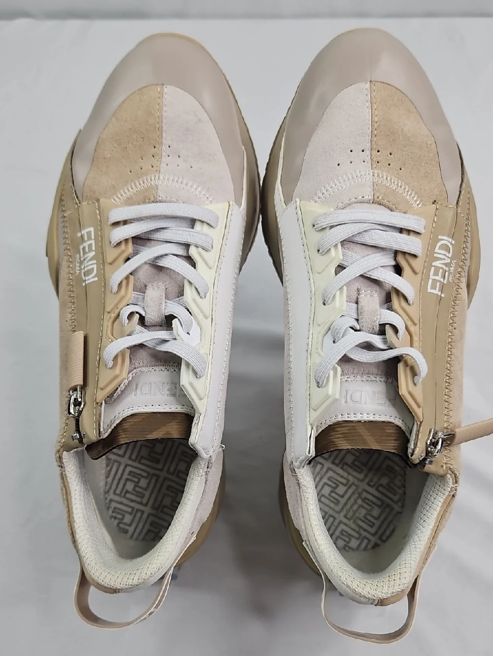 Fendi Flow Low Top Trainer Men's Beige & White Sneakers Size 8